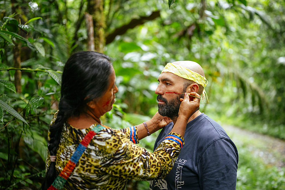 Face painting ritual, Sinchi Warmi, Amazonia, Napo Province, Ecuador