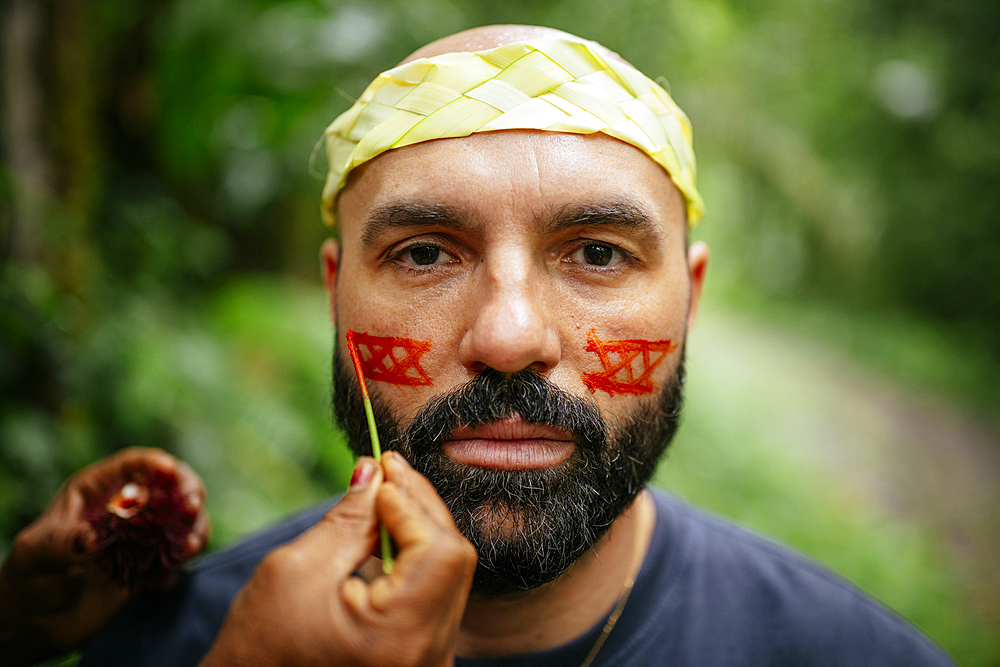 Face painting ritual, Sinchi Warmi, Amazonia, Napo Province, Ecuador