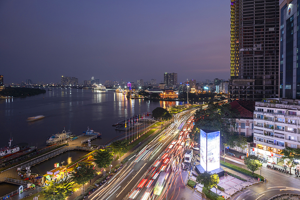 View of traffic at twilight, Dong Khoi, Saigon, Ho Chi Minh City, Vietnam