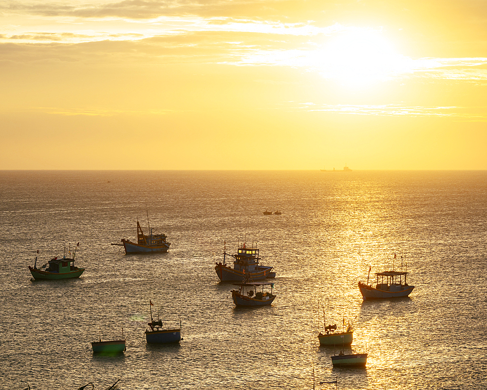 Fishing boats in bay, Mũi Né, Bình Thuận Province, Vietnam