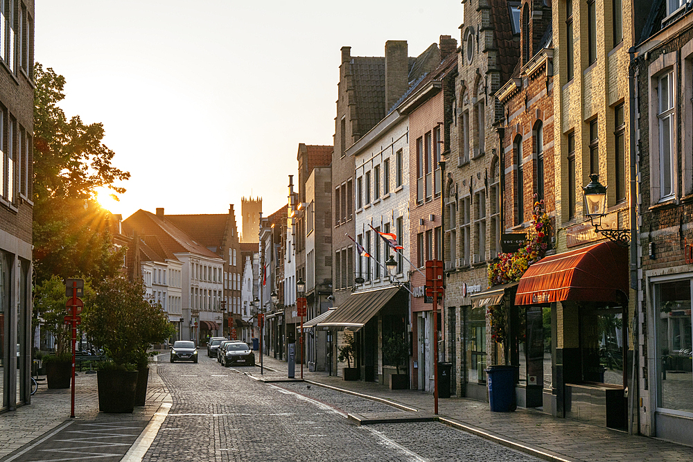 Street scene at dawn, Bruges, Belgium