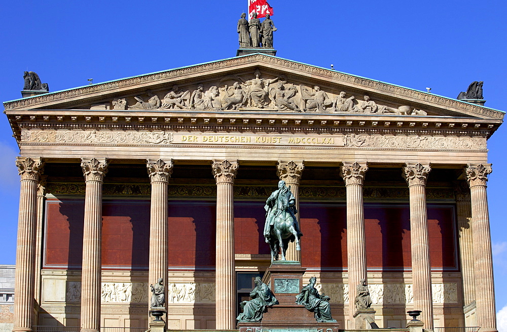 Statue of Friedrich Wilhelm IV on a horse outside The Old National Gallery (Alte Nationalgalerie), Berlin, Germany, Europe 