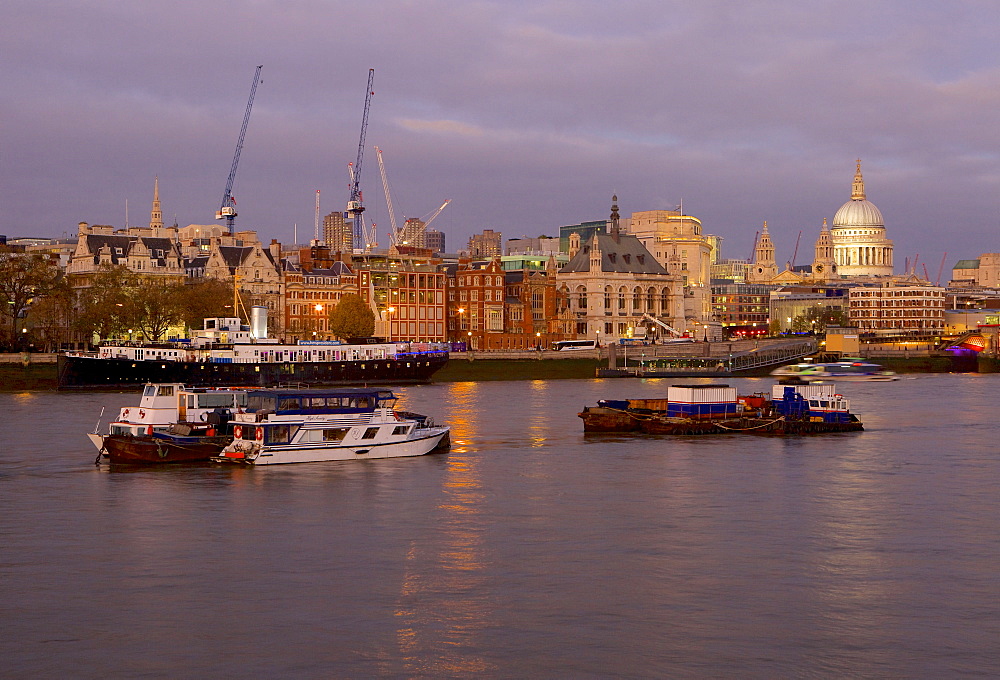 River Thames at twilight seen from the South Bank, London, England, United Kingdom, Europe 