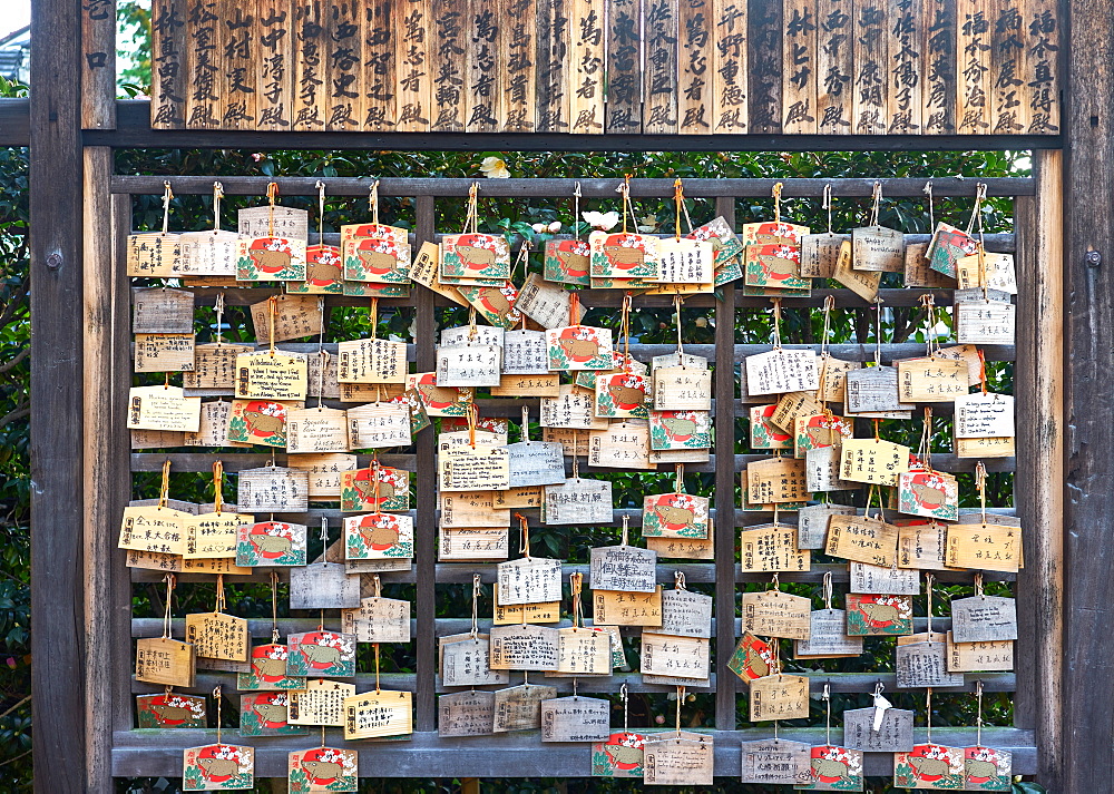 Votives (Ema prayer tablets) at Zenkyoan temple, Kyoto, Japan, Asia