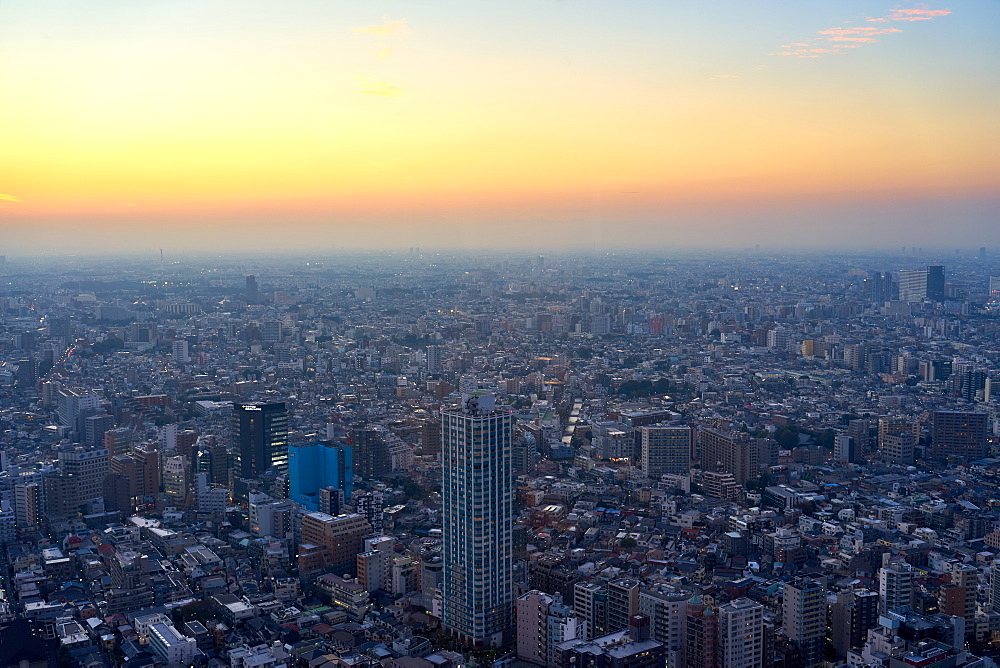 Cityscape view at sunset from the Tokyo Metropolitan Government Building, Tokyo, Japan, Asia