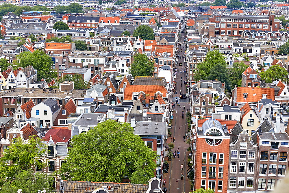 View from above of Leliedwarsstraatthe in the Jordaan, Amsterdam, North Holland, The Netherlands, Europe