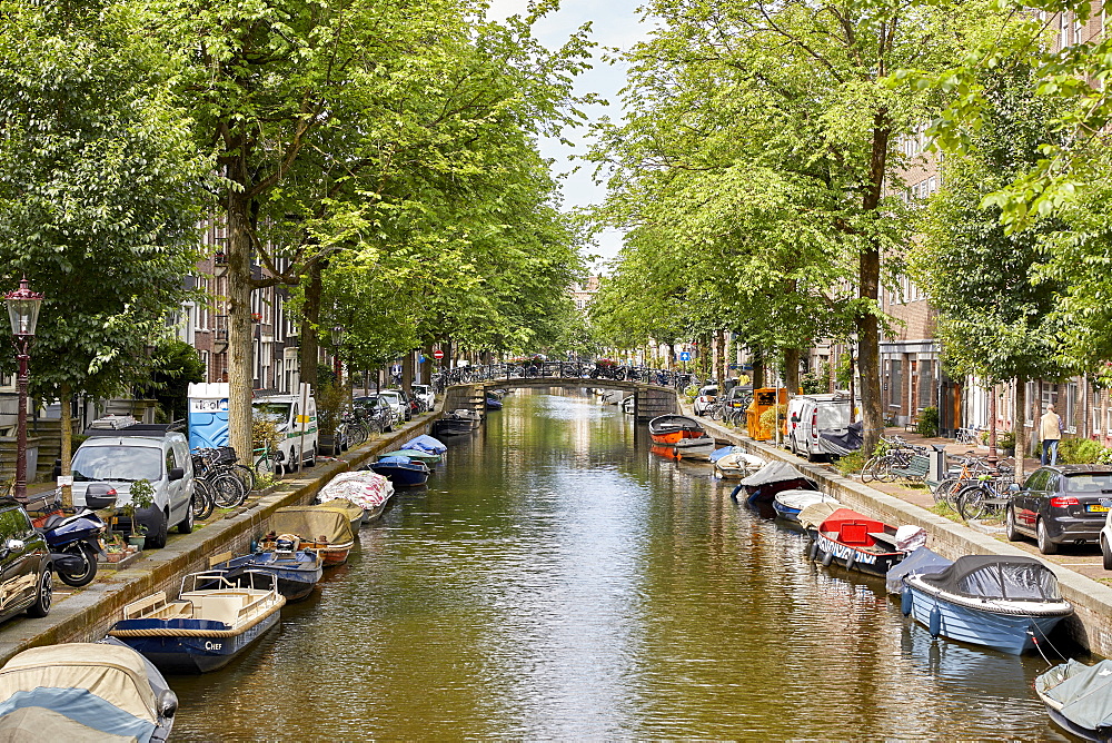 Egelantiersgracht canal in the Jordaan district of Amsterdam, North Holland, The Netherlands, Europe