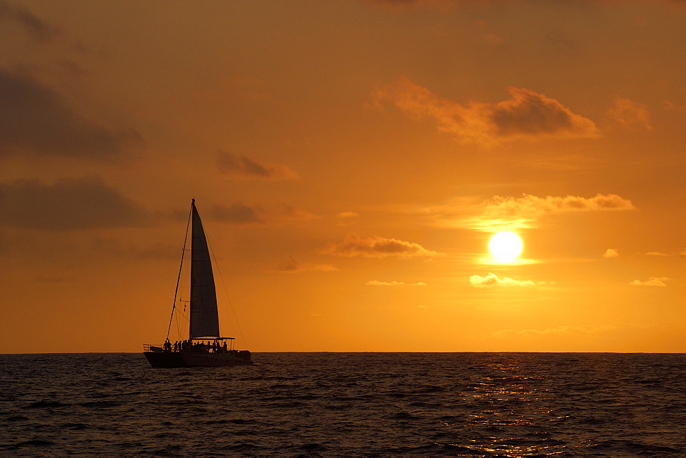 Sailboat at sunset, Big Island, Hawaii, United States of America, Pacific