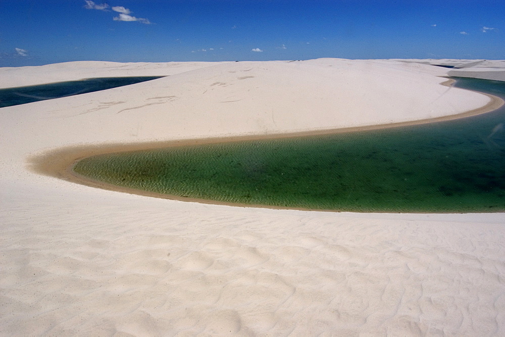 Rain ponds in between sand dunes, Lencois Maranhenses, Maranhao, Brazil, South America