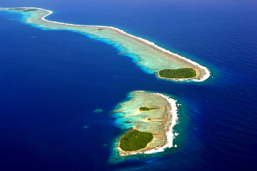 Aerial view of Micronesian atoll near Chuuk, Federated States of Micronesia, Caroline Islands, Micronesia, Pacific Ocean, Pacific