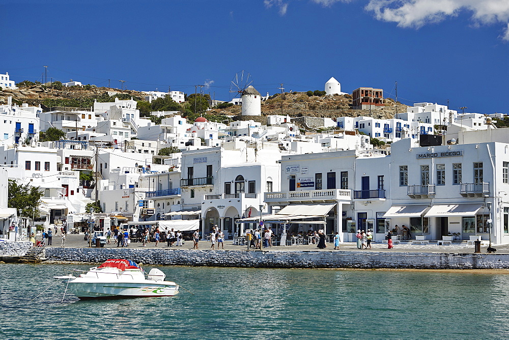 Harbourside, Mykonos Town (Chora), Mykonos, Cyclades, Greek Islands, Greece, Europe