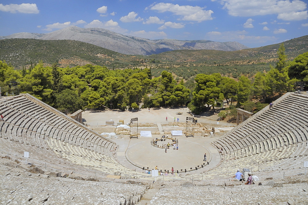 Ancient theatre of Epidaurus (Epidavros), Argolis, Peloponnese, Greece, Europe