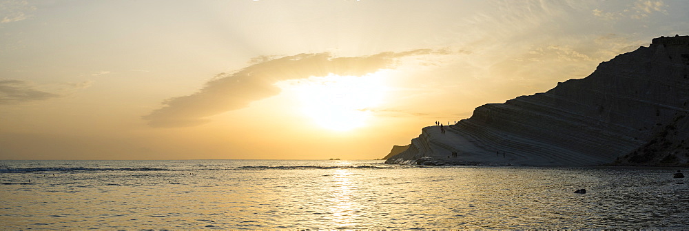 Scala dei Turchi silhouetted at sunset, Realmonte, Agrigento, Sicily, Italy, Mediterranean, Europe 