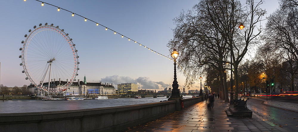 The London Eye and Embankment at night, London, England, United Kingdom, Europe