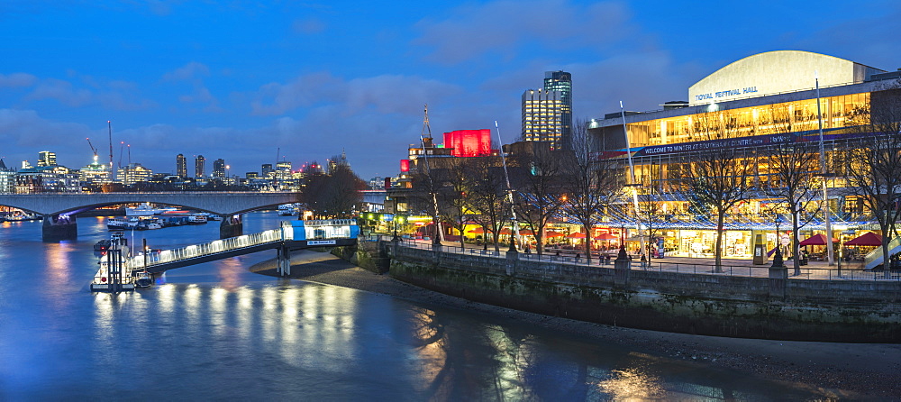 Southbank Centre, Royal Festival Hall and Festival Pier, seen from Golden Jubilee Bridges, South Bank, London, England, United Kingdom, Europe