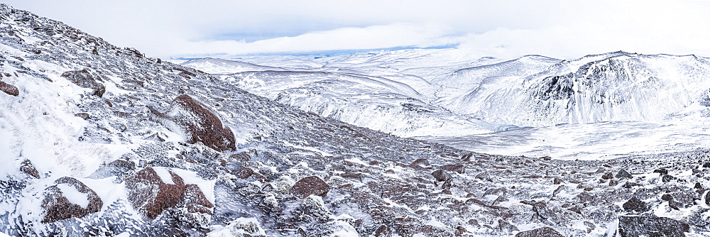 CairnGorm Mountain covered in snow in winter, Cairngorms National Park, Scotland, United Kingdom, Europe