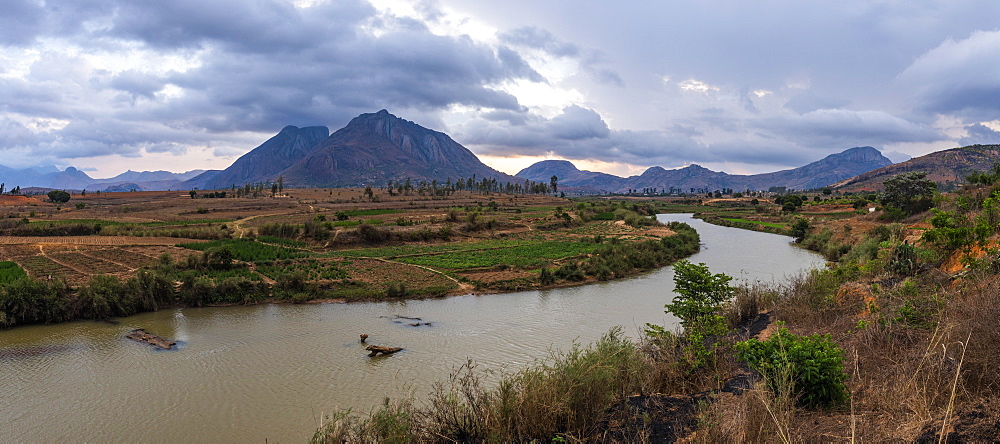 Mountains at sunset near Anja Community Reserve, Haute Matsiatra Region, Madagascar, Africa