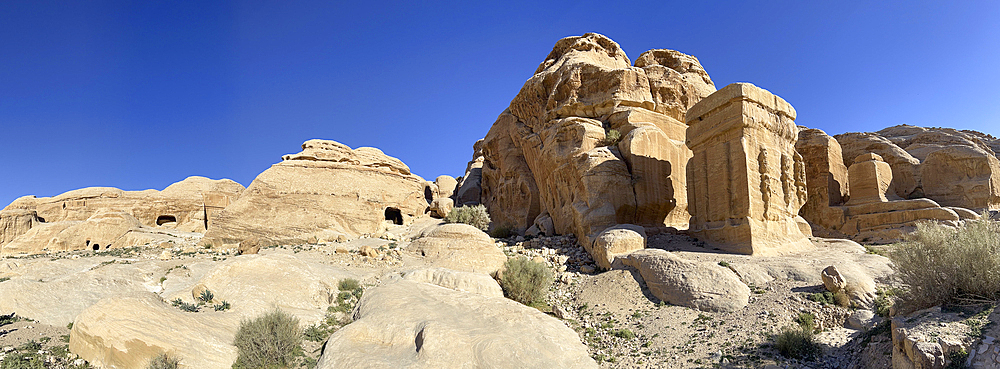 Djinn Blocks in Petra Archaeological Park, UNESCO World Heritage Site, one of the New Seven Wonders of the World, Petra, Jordan, Middle East