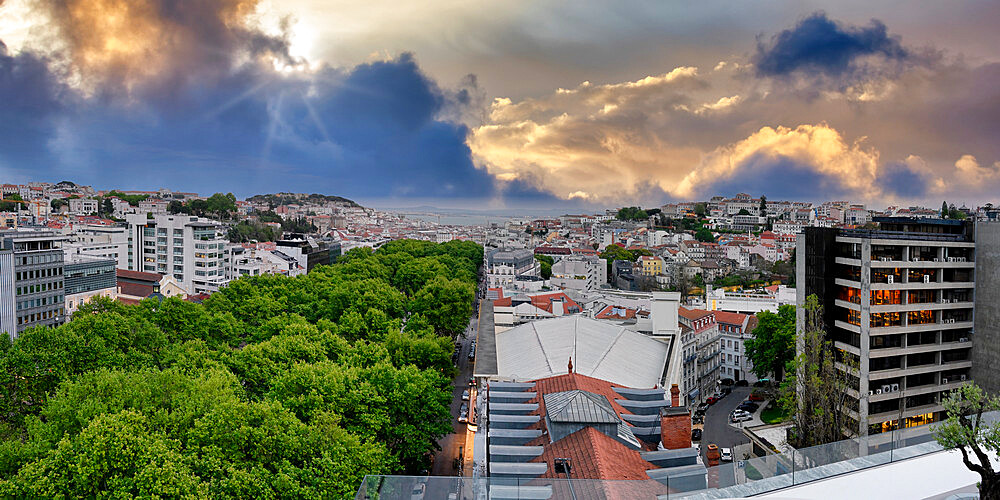 Aerial view of the Liberdade Avenue, Lisbon, Portugal, Europe