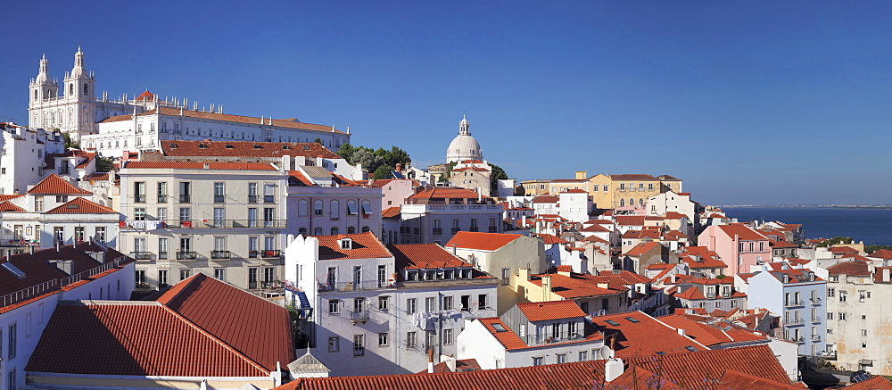 Santa Luzia viewpoint, Sao Vicente de Fora monastery, National Pantheon, Alfama district, Lisbon, Portugal, Europe