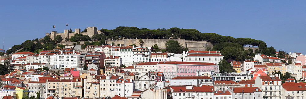 View over the old town to Castelo de Sao Jorge castle, Lisbon, Portugal, Europe