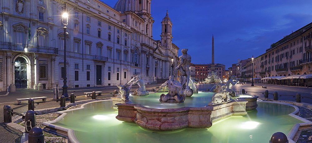 Fontana del Moro Fountain, Fontana dei Quattro Fiumi Fountain, Sant'Agnese in Agone Church, Piazza Navona, Rome, Lazio, Italy, Europe