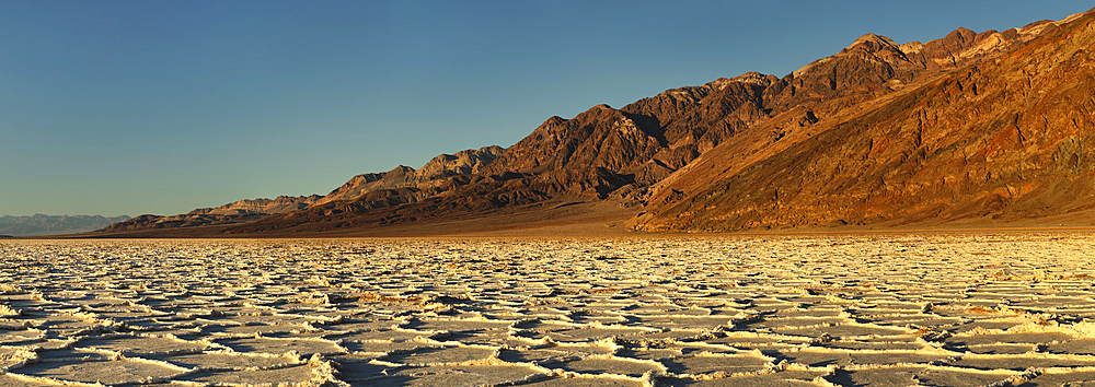 Badwater Basin at sunset, Death Valley National Park, California, United States of America, North America