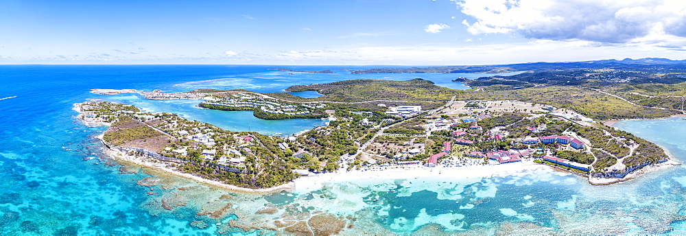 Panoramic of turquoise sea around Long Bay, Antigua, Antigua and Barbuda, Leeward Islands, West Indies, Caribbean, Central America