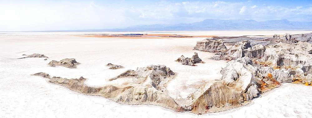 Aerial panoramic of Salt Mountains of Dallol, Danakil Depression, Afar Region, Ethiopia, Africa