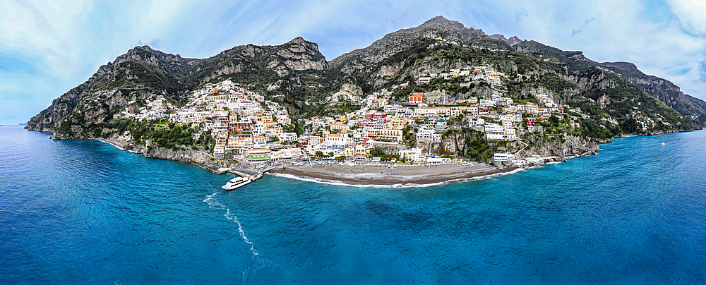 Aerial of Positano, The Amalfi Coast, UNESCO World Heritage Site, Campania, Italy, Europe