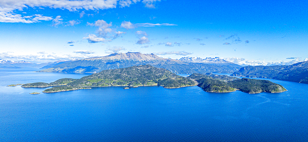 Aerial of Wulaia Bay, Tierra del Fuego, Chile, South America