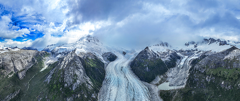 Aerial of Potter glacier, Tierra del Fuego, Chile, South America