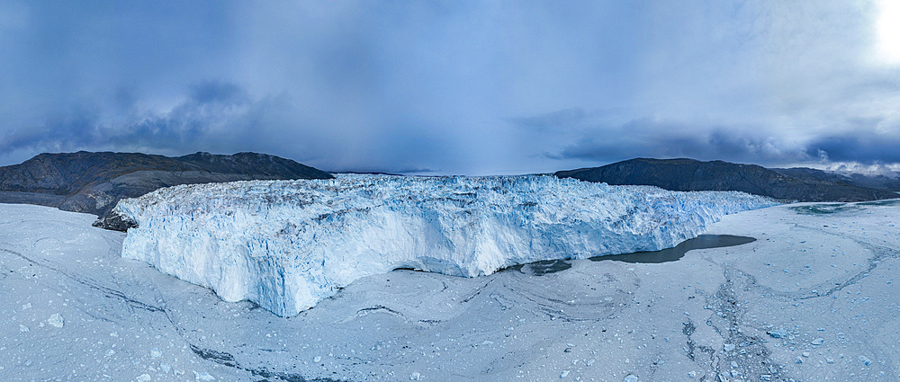 Aerial of the Eqi glacier, Western Greenland, Denmark, Polar Regions