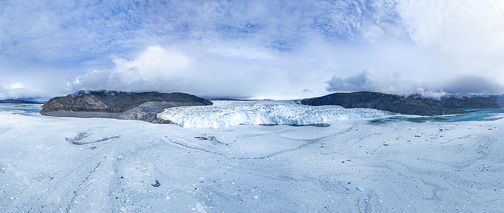 Aerial of the Eqi glacier, Western Greenland, Denmark, Polar Regions