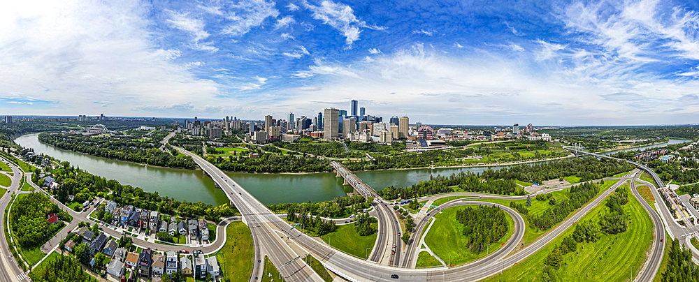 Aerial of the skyline of Edmonton, Alberta, Canada, North America