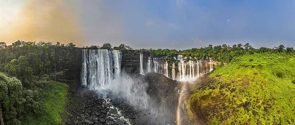 Aerial of the third highest waterfall in Africa, Calandula Falls, Malanje, Angola, Africa