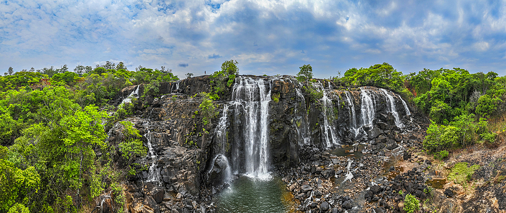 Aerial of Chiumbe waterfalls, Lunda Sul, Angola, Africa