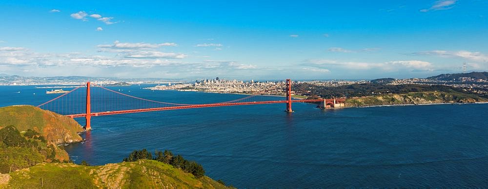 View of the city and Golden gate bridge from Marin Headlands San Francisco, California, United States