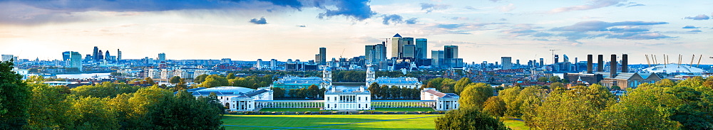 View of Canary Wharf from Greenwich Observatory, Greenwich, London, England, United Kingdom, Europe