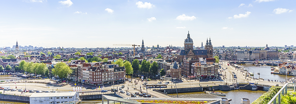 High angle view of central Amsterdam, North Holland, The Netherlands, Europe