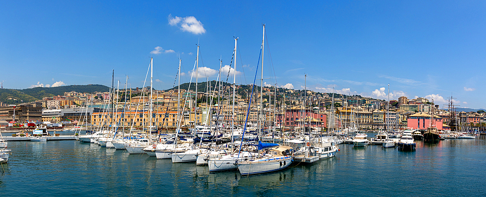 Panoramic view of Marina Porto Antico, Genoa, Liguria, Italy, Europe