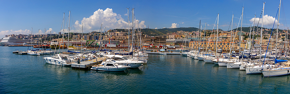 Panoramic view of Marina Porto Antico, Genoa, Liguria, Italy, Europe