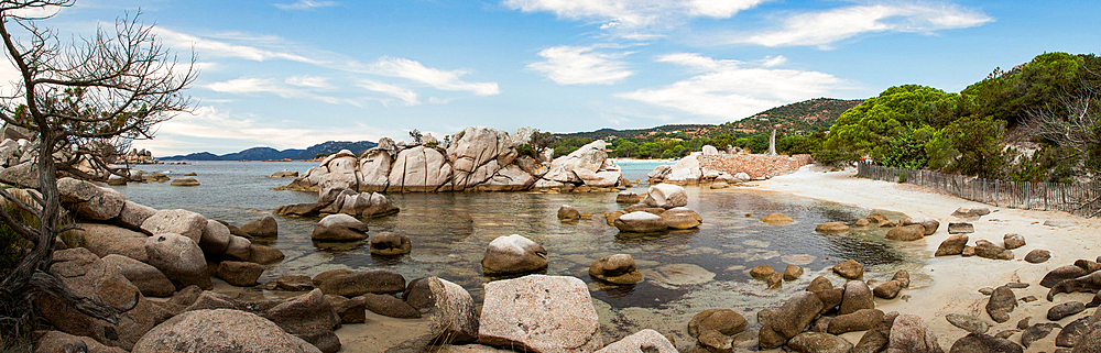 famous Palombaggia beach with rocks at sunset Corsica island France