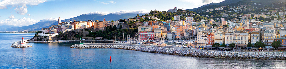 panoramic summer cityscape of Bastia. Stunning afternoon view of Corsica island, France, Europe. Bright Mediterranean seascape