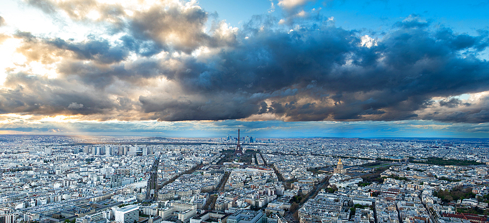 aerial view of Paris with Eiffel Tower France