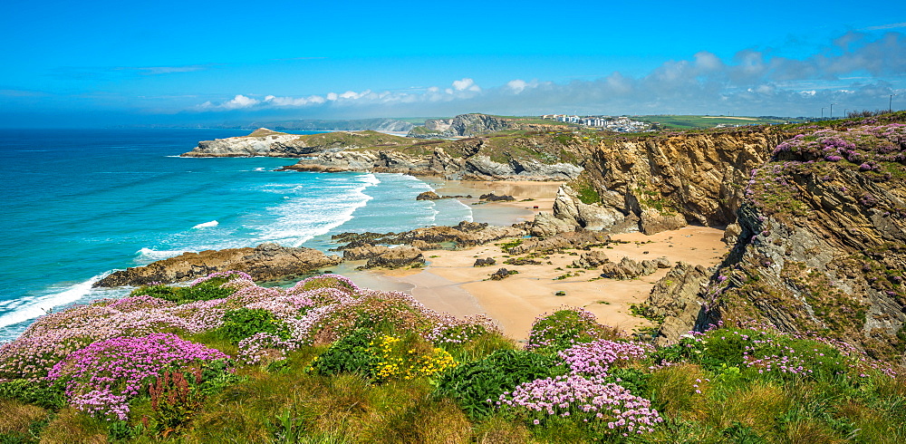 Spectacular clifftop coastal scenery at Newquay in West Cornwall, England, United Kingdom, Europe