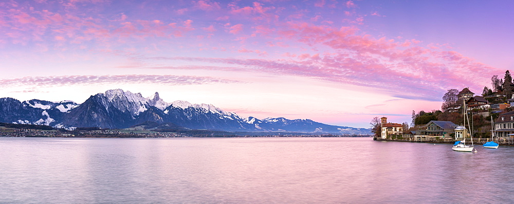 Panoramic view at Oberhofen am Thunersee, Canton of Bern, Switzerland, Europe