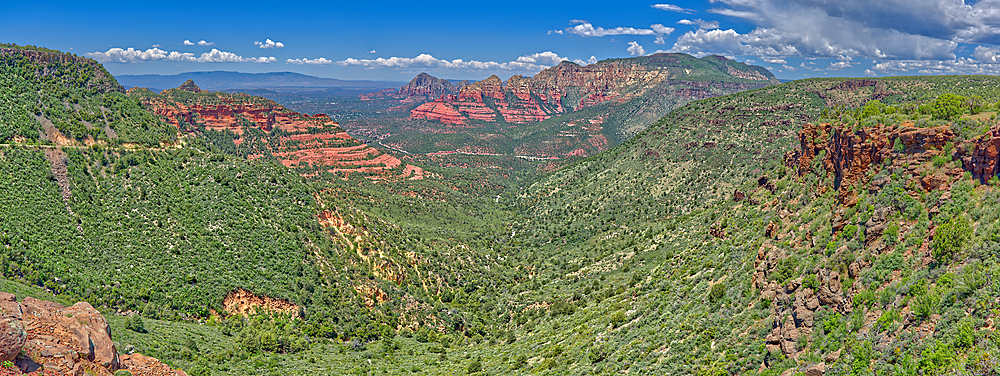 Panorama view of Sedona from the Schnebly Hill Vista at midday, Arizona, United States of America, North America