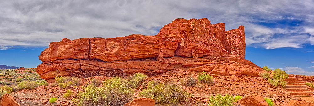 A low angle exterior view of the Wukoki Pueblo at the Wupatki National Monument, Arizona, United States of America, North America