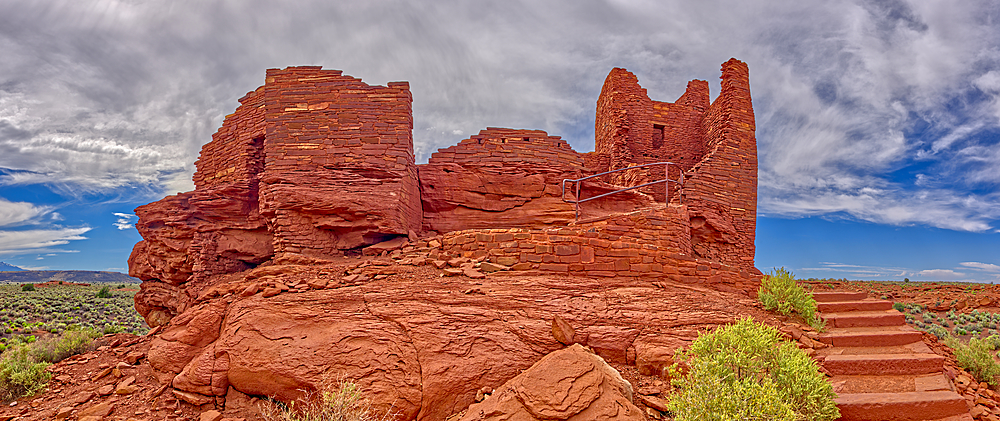 A low angle exterior closeup view of the Wukoki Pueblo at the Wupatki National Monument, Arizona, United States of America, North America